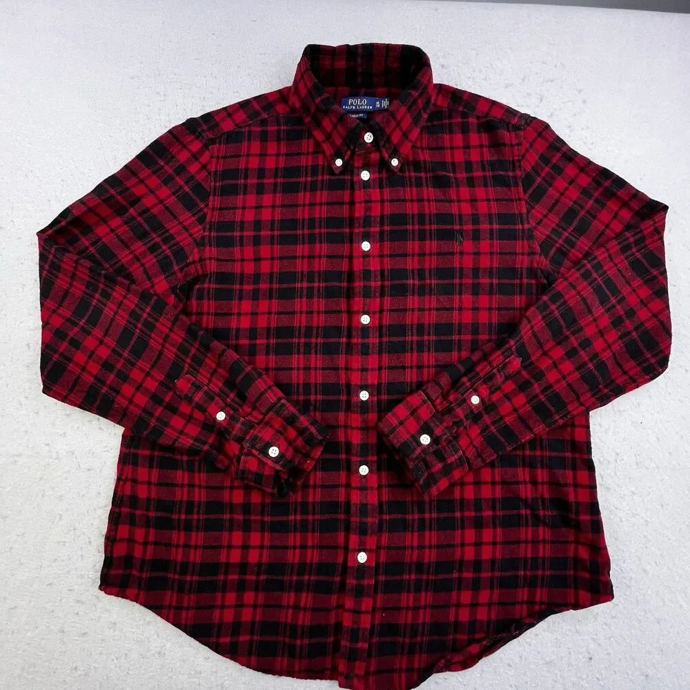 Polo Ralph Lauren Flannel Shirt Men’s XL Red Black Buffalo Plaid Designer Preppy